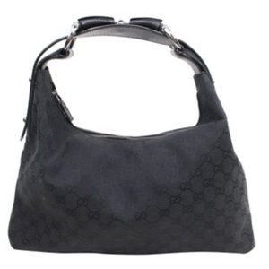 Authentic Gucci Horsebit Shoulder Bag Black